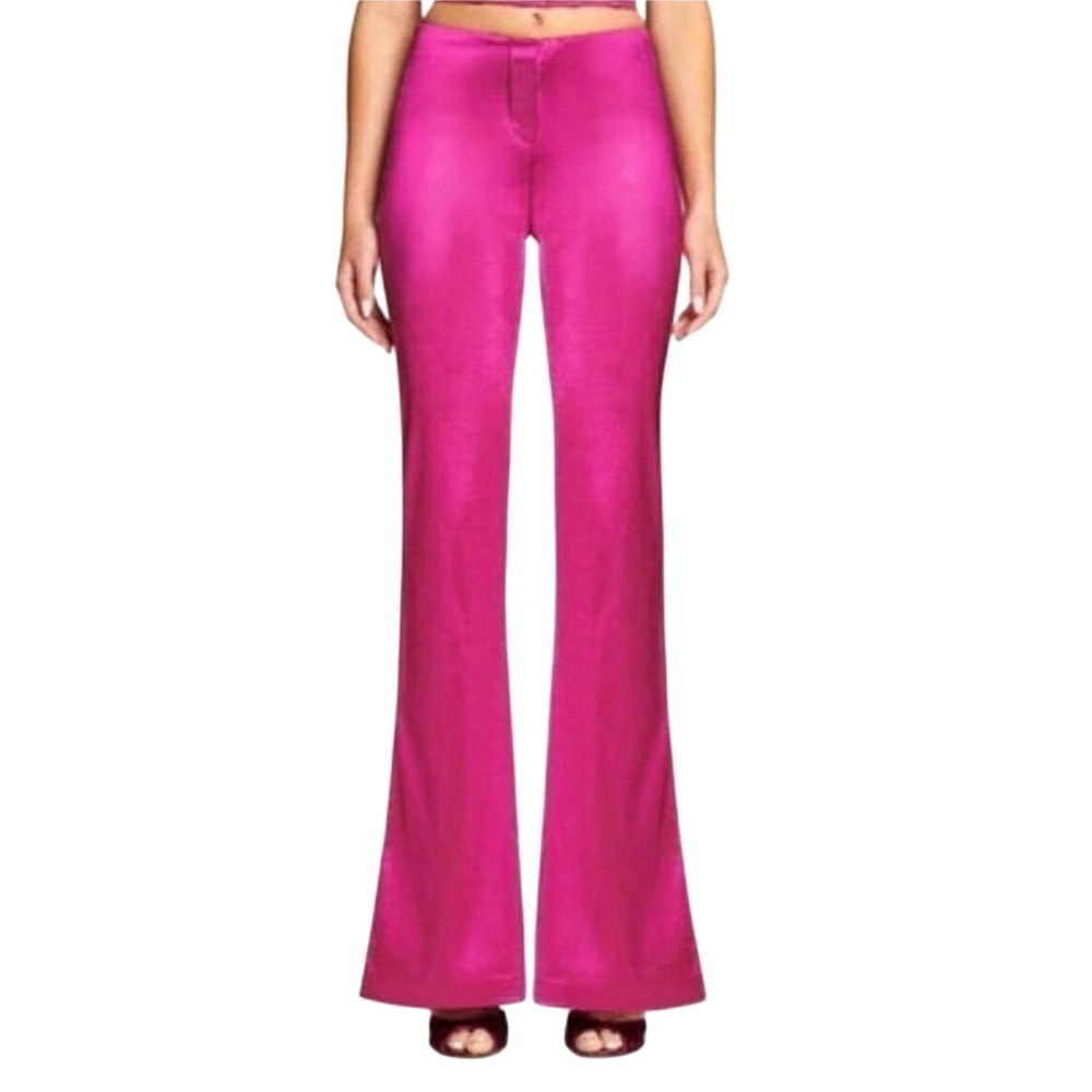 I.AM.GIA Stretch Flare Pants High Rise Metallic Satin in Hot Pink. Size XS